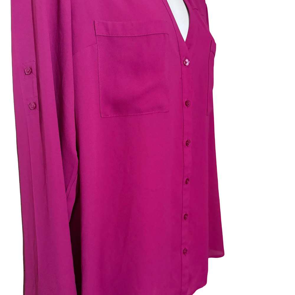 Express The Portofino Shirt Pink Button Up Chiffon Long Sleeve Top V-Neck sz L - Picture 15 of 16